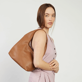 Saben Kiki Shoulder Bag - Tan Lightly Milled