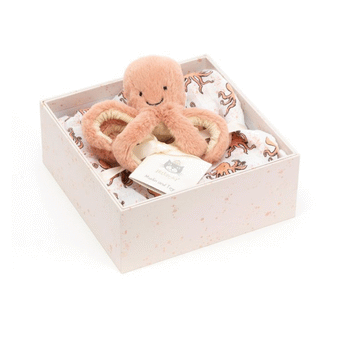 JELLYCAT ODELL OCTOPUS GIFT SET MULTI-COLOURED MUSLIN:70X70CM TOY:12X5X3