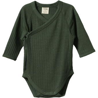 Nature Baby Merino Long Sleeve Kimono Bodysuit Pointelle - Thyme