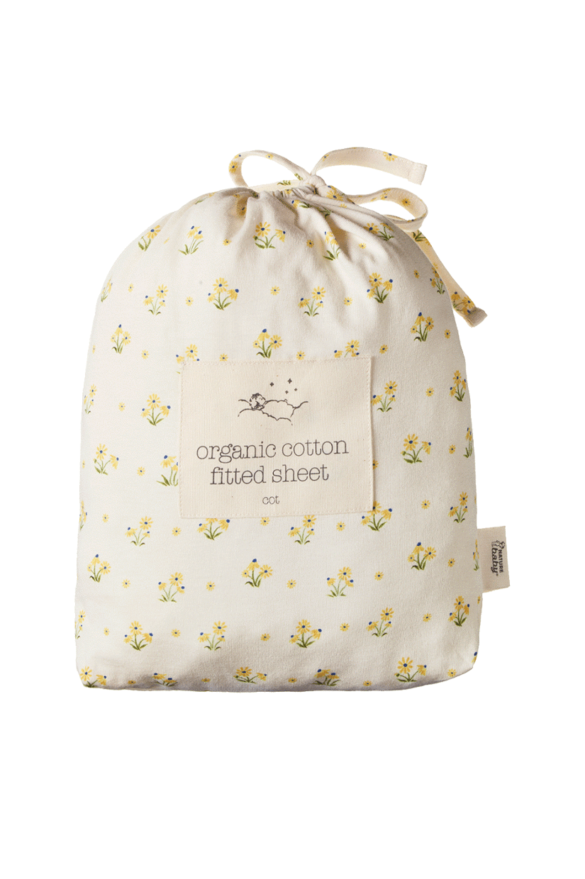 Nature Baby Fitted Sheet Jersey - Daisy Daze Yellow Print/Bassinet