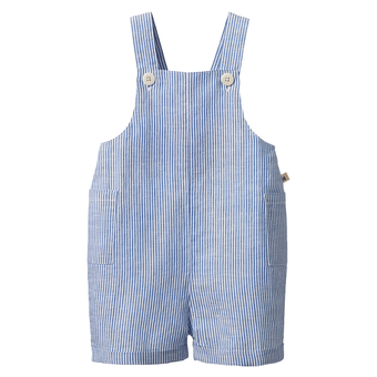 Nature Baby Tucker Shortie Overalls Linen - Blue Stripe