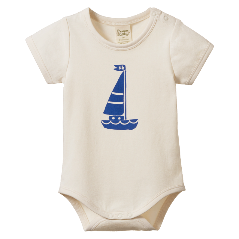 Nature Baby Stretch Jersey Short Sleeve Bodysuit - Sail Boat Print
