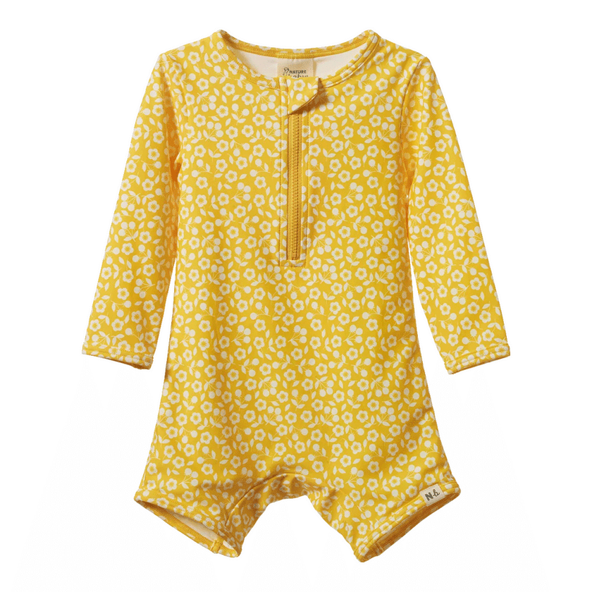 Nature Baby One Piece Bathing Trunks - Kitchen Garden Freesia Print
