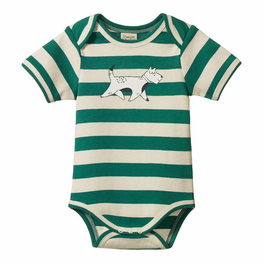 Nature Baby Short Sleeve Bodysuit - Dog Walk Peppermint Print