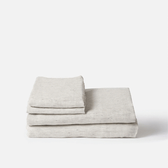 Citta Pinstripe Linen Fitted Sheet - Pepper/Chalk Q 152x203x40cm