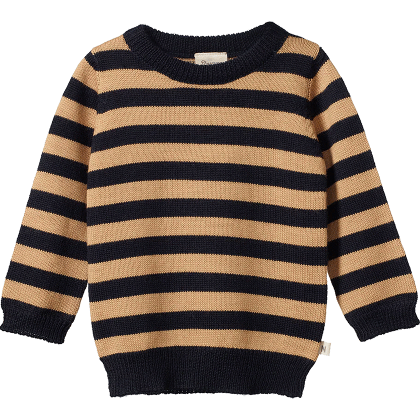 Nature Baby Merino Knit Pullover - Navy/Caramel Stripe