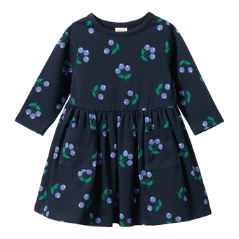 Nature Baby Long Sleeve Twirl Dress - Winter Berry Navy Print