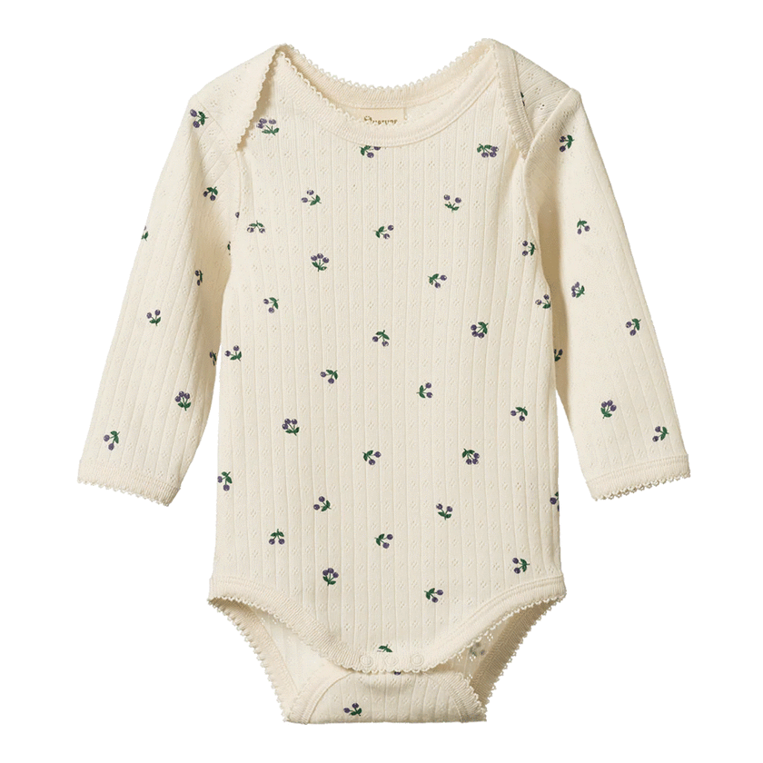 Nature Baby Long Sleeve Bodysuit Pointelle - Winter Berry Print