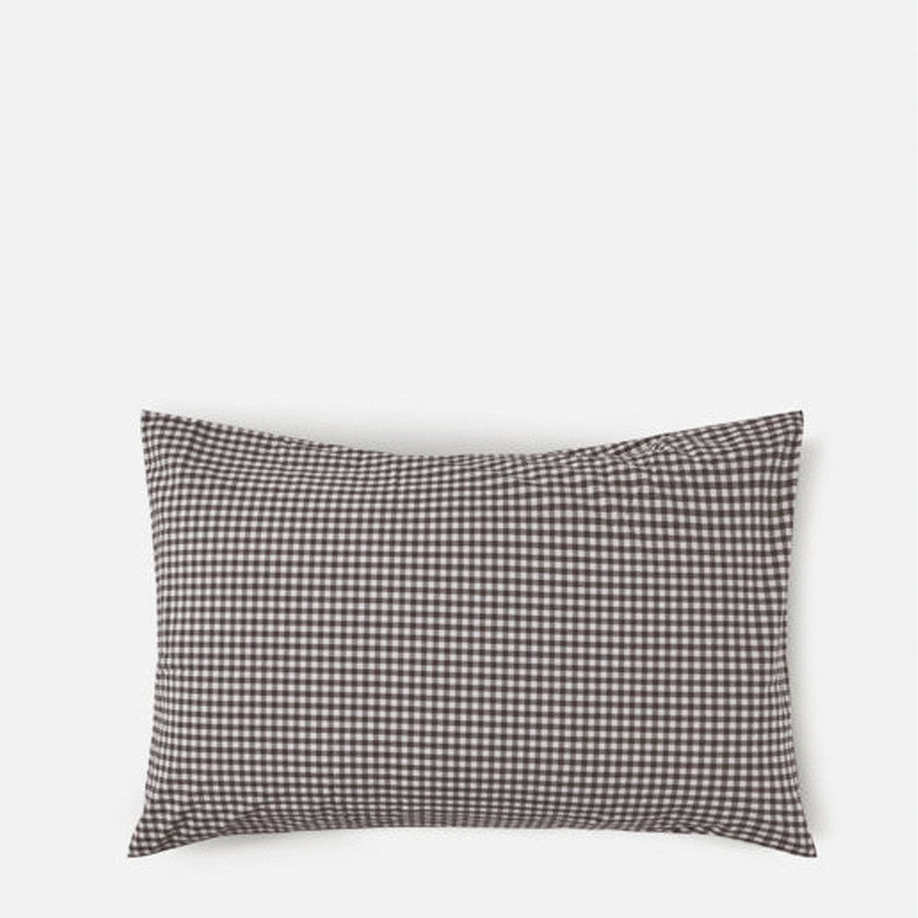 Citta Gingham Organic Cotton Pillowcase Pair - Cocoa 76x50cm