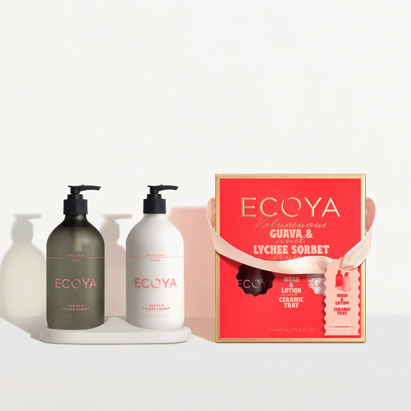 Ecoya Guava & Lychee Sorbet Bathroom Gift Set Holiday Collection