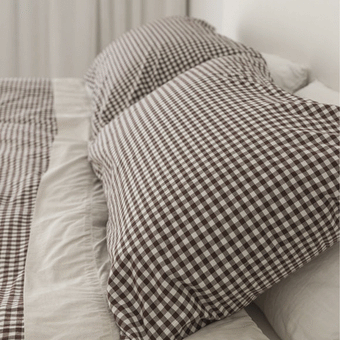 Citta Gingham Organic Cotton Pillowcase Pair - Cocoa 76x50cm