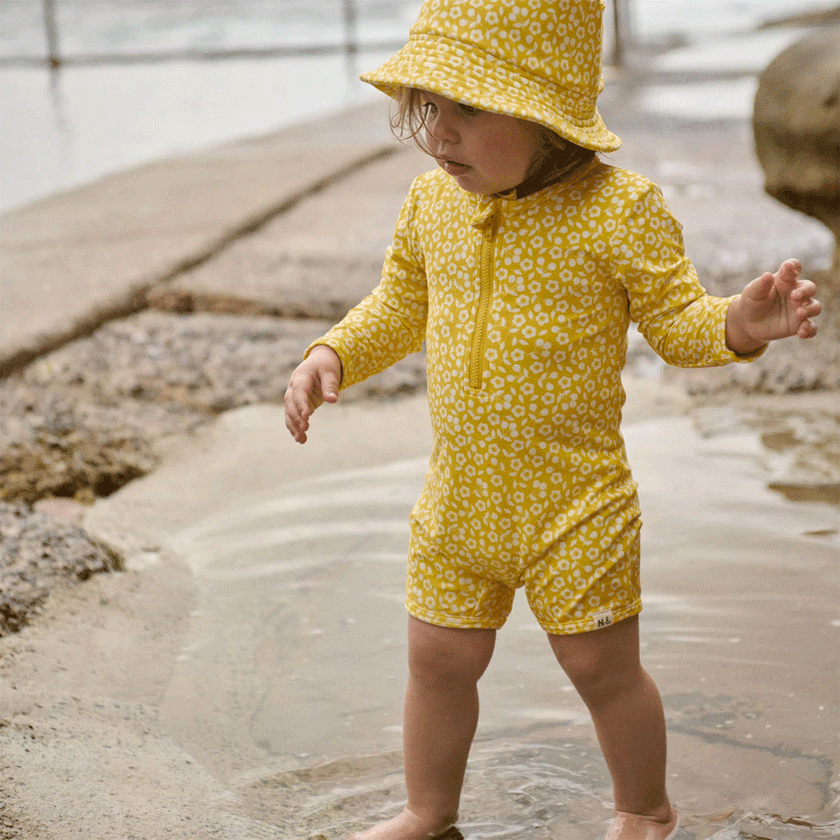 Nature Baby One Piece Bathing Trunks - Kitchen Garden Freesia Print