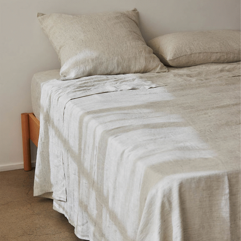 Citta Pinstripe Linen Fitted Sheet - Pepper/Chalk Q 152x203x40cm