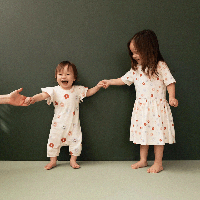 Nature Baby Saturday Dress - Petite Flora Stamp Print