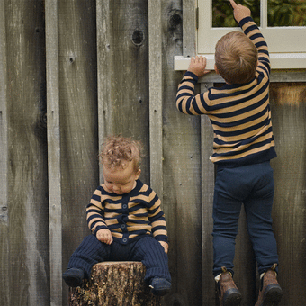 Nature Baby Merino Knit Pullover - Navy/Caramel Stripe