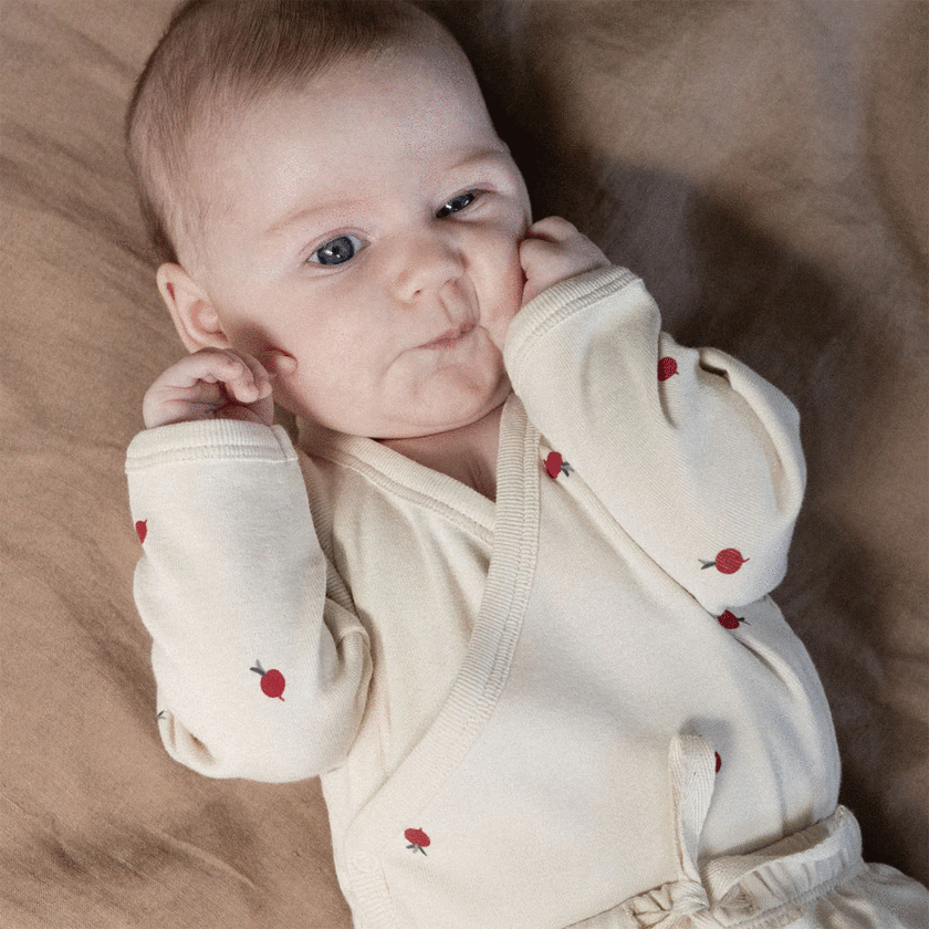 Nature Baby L/S Kimono Bodysuit - Radish Print