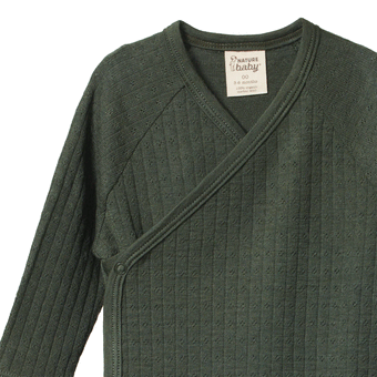 Nature Baby Merino Long Sleeve Kimono Bodysuit Pointelle - Thyme