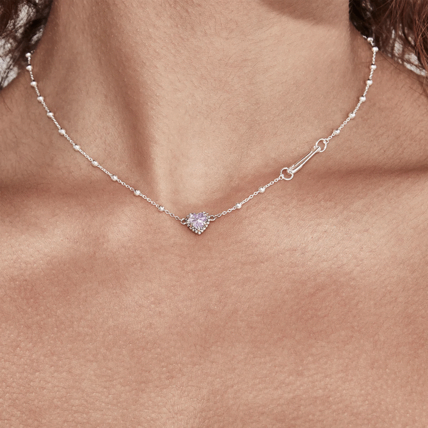 Stolen Girlfriend Dahlia's Heart Necklace Silver - Pink Amethyst
