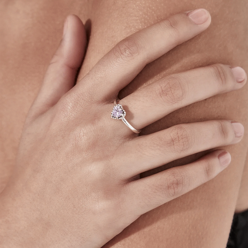 Stolen Girlfriend Dahlia's Heart Ring Silver - Pink Amethyst