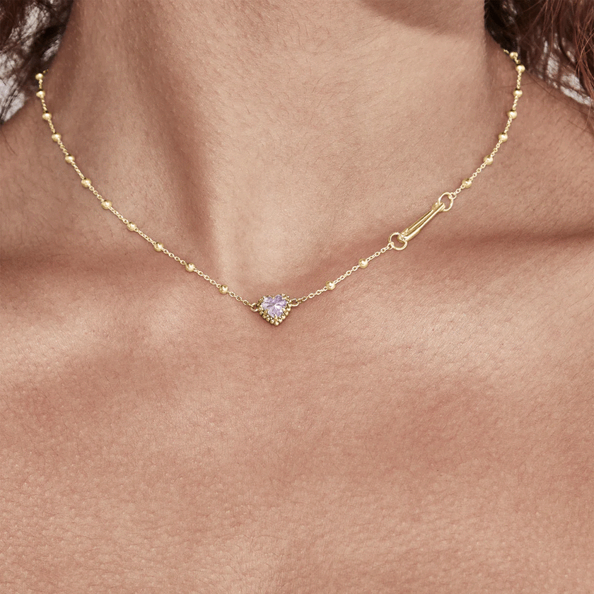 Stolen Girlfriend Dahlia's Heart Necklace Gold Plated 18K Gold - Pink Amethyst