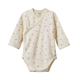 Nature Baby L/S Kimono Bodysuit Pointelle - Posey Blossom Print