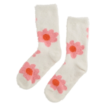 Socks Fuzzy Bedsocks - Big Pink Flower