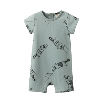 Nature Baby Short Sleeve Quincy Romper - Raccoon Rhapsody Print