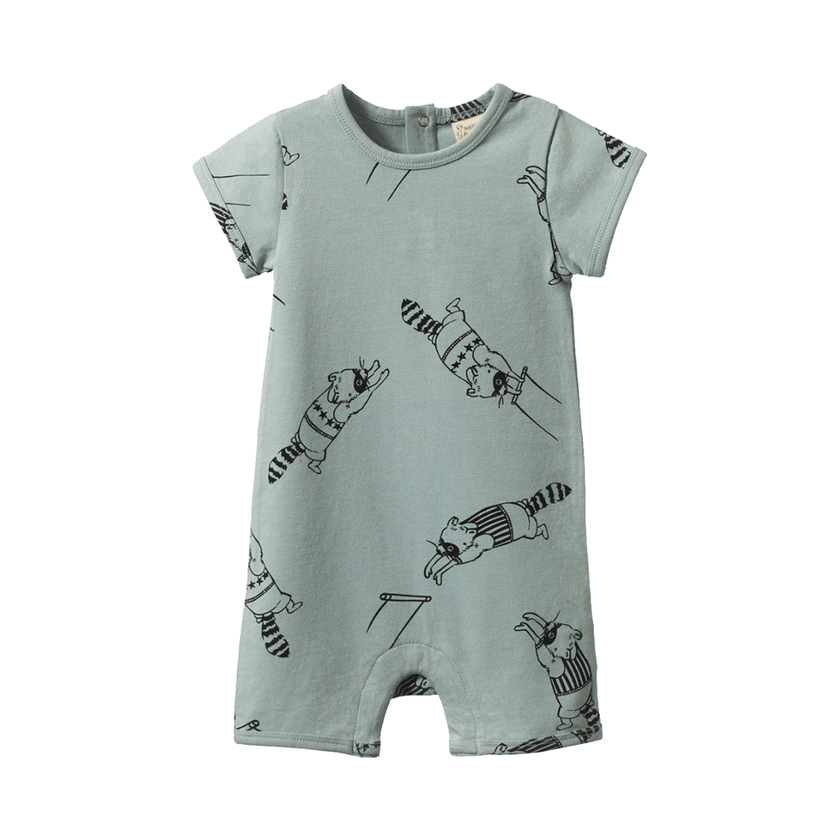 Nature Baby Short Sleeve Quincy Romper - Raccoon Rhapsody Print