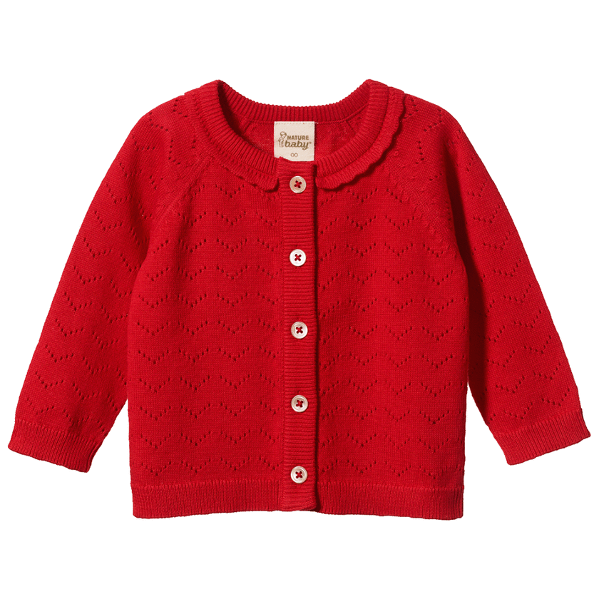 Nature Baby Piper Cardigan - Raspberry Red Pointelle