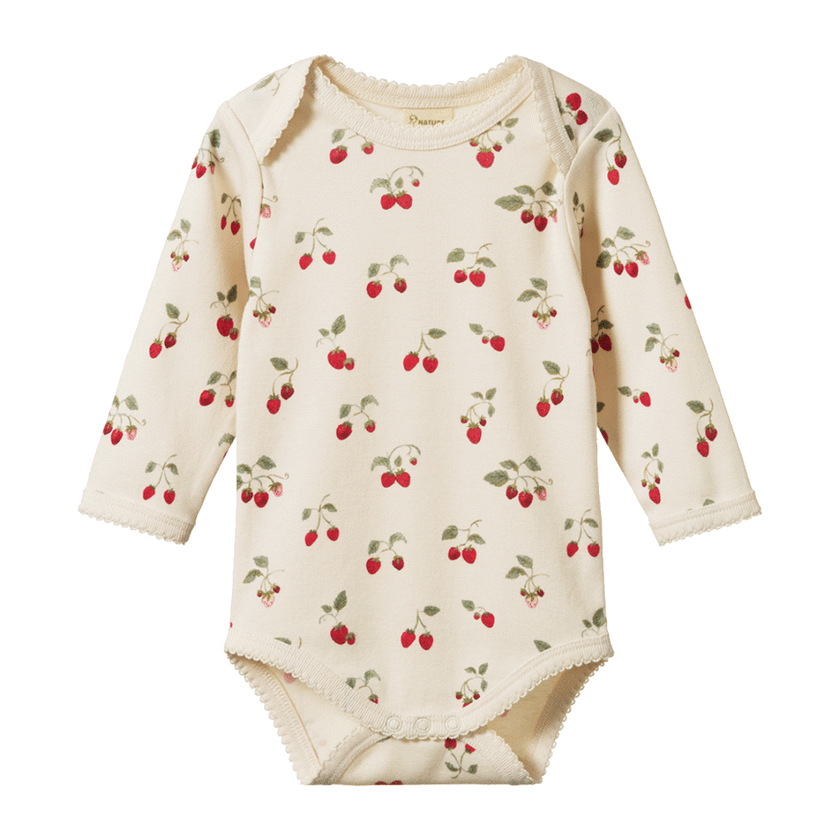 Nature Baby Long Sleeve Bodysuit - Strawberry Blush Print