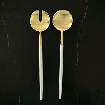 Nel Lusso Napa Bianco Salad Servers - White/Gold