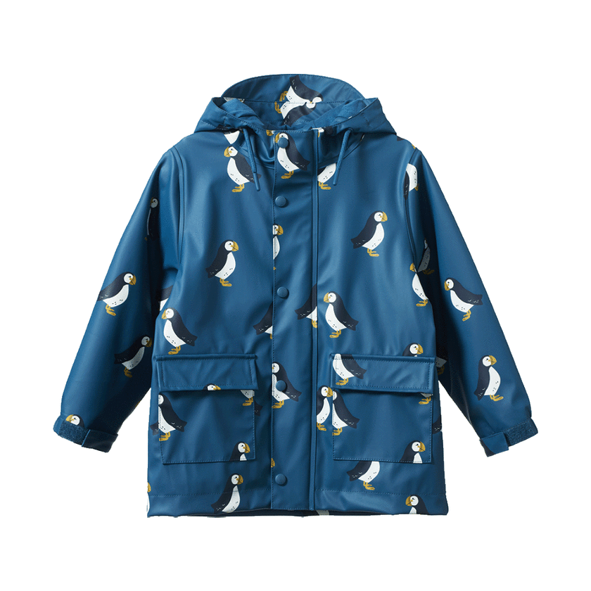 Nature Baby Raincoat - Puffin Teal Print