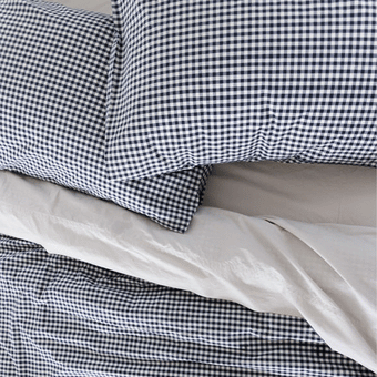 Citta Gingham Organic Cotton Pillowcase Pair - Navy 76x50cm