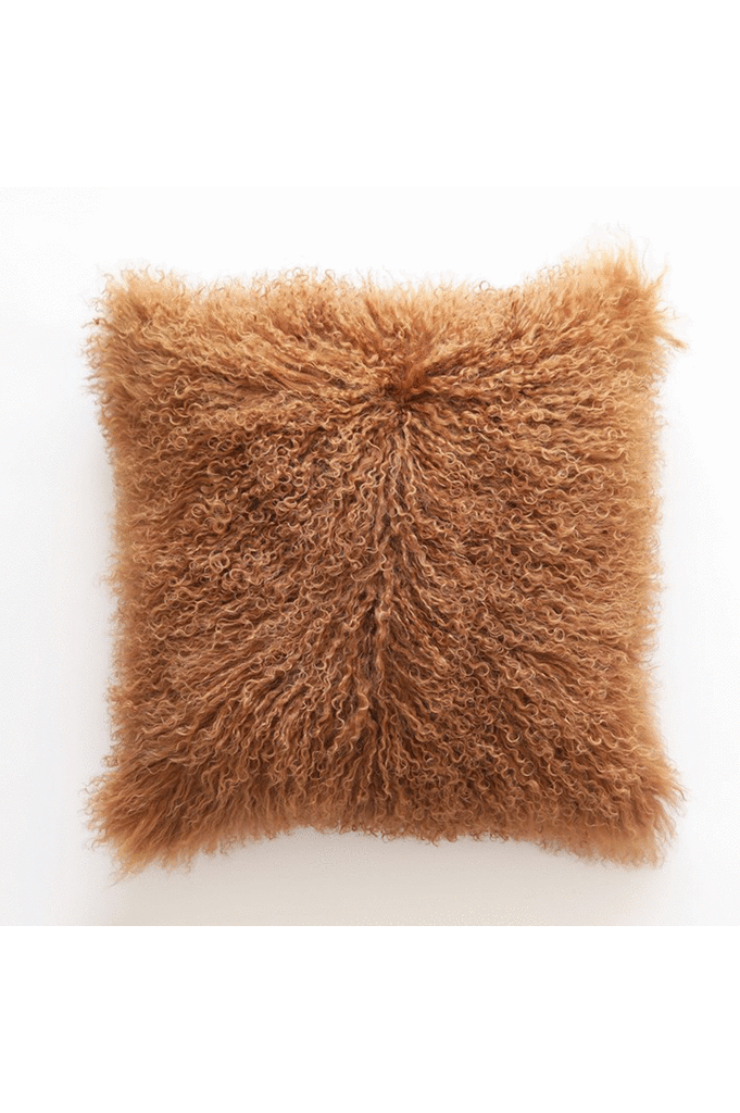 Tibetan Lamb Fur Cushion - Camel 50x50cm