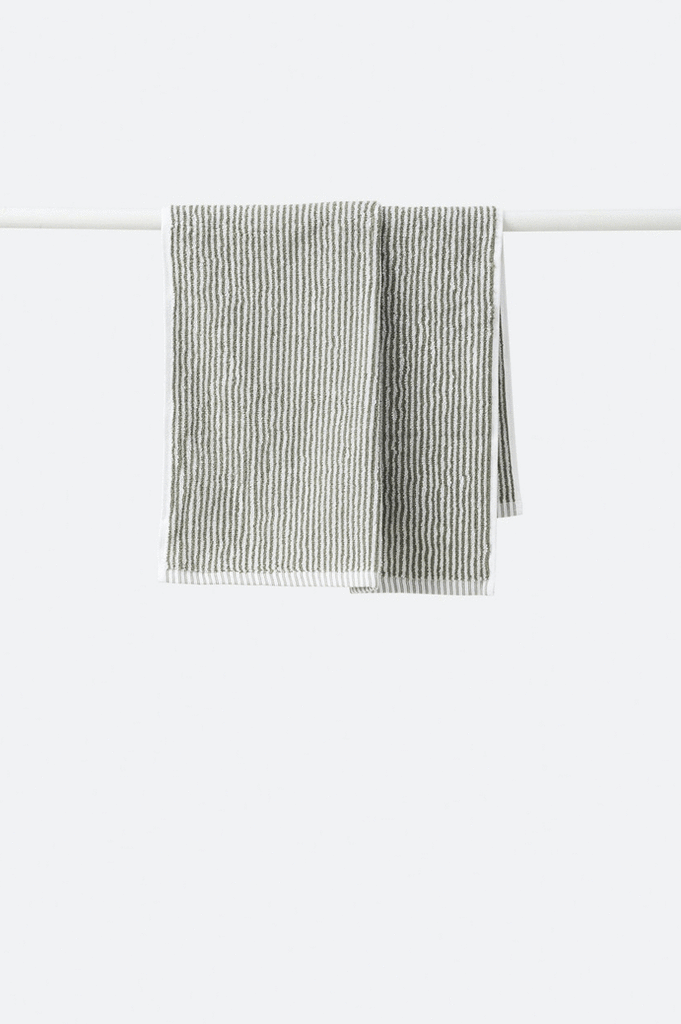 Citta Stripe Organic Cotton Hand Towel - Olive/White 45x75cm