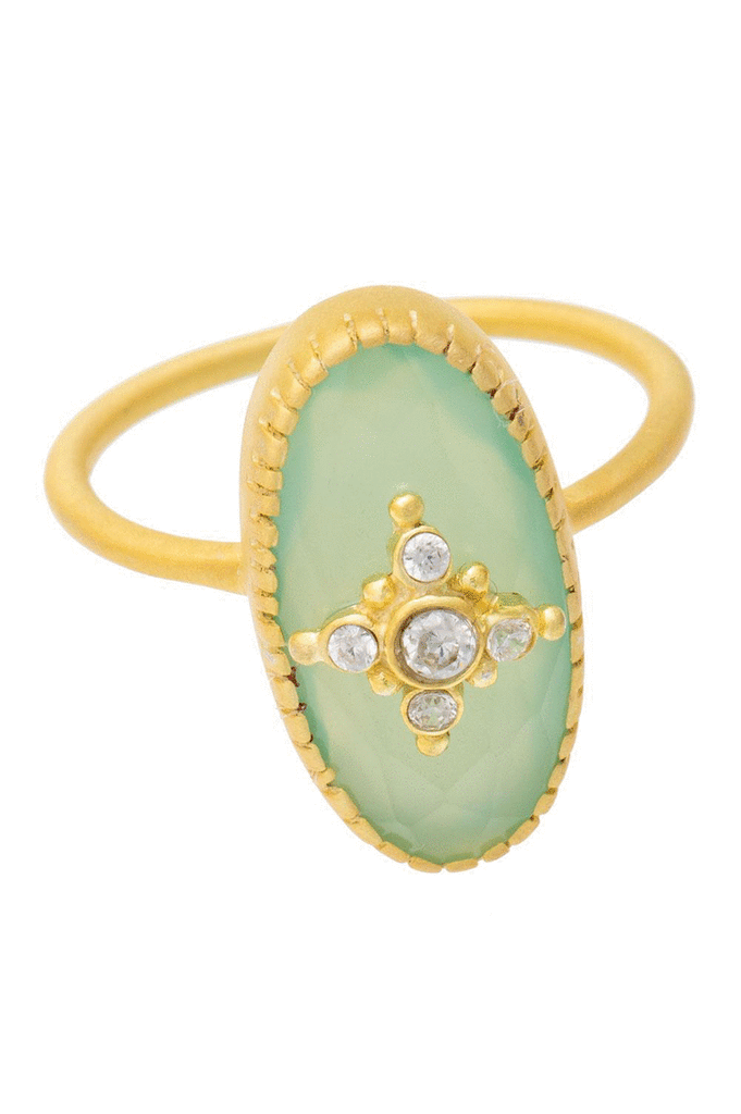 Rubyteva Design Green Chalcedony & Cubic Zirconia Ring